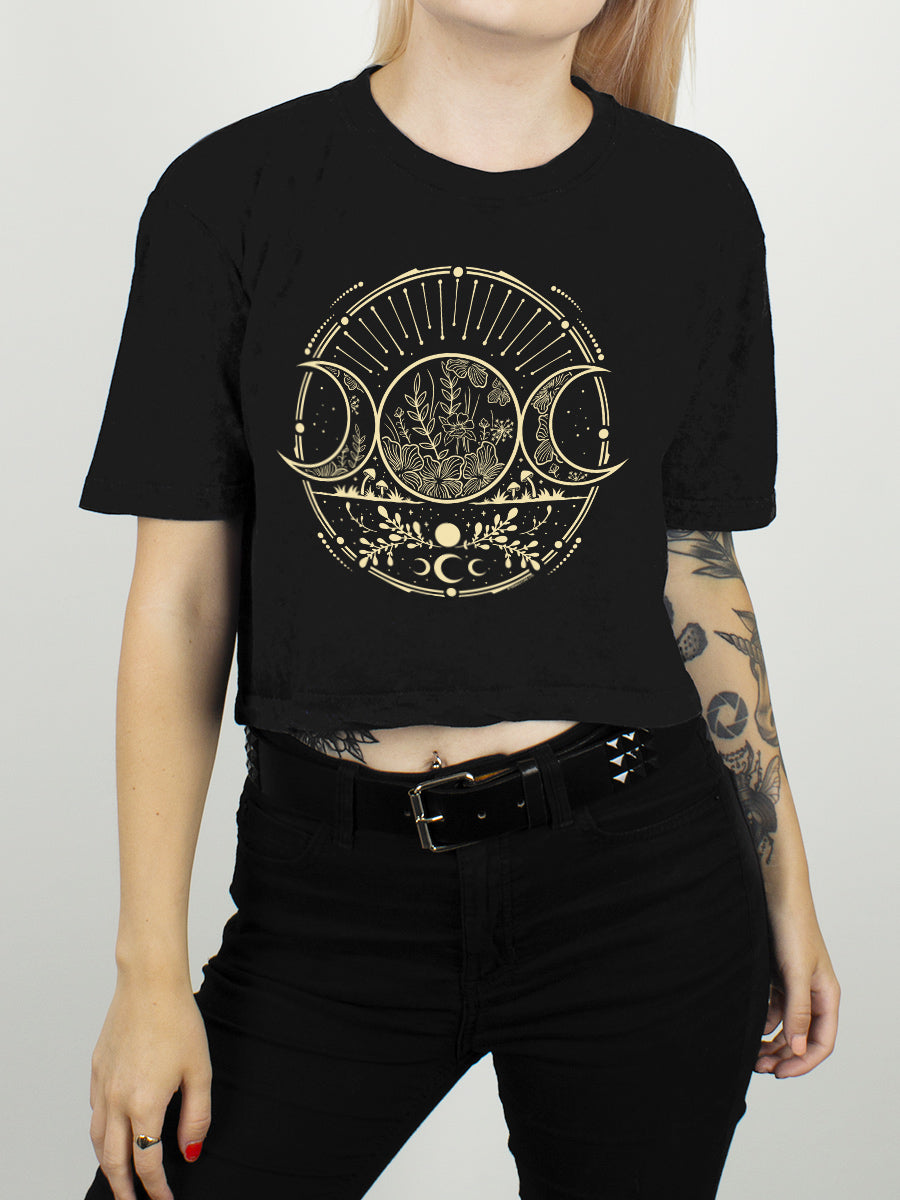 Verdant Triple Moon Ladies Black Crop Top