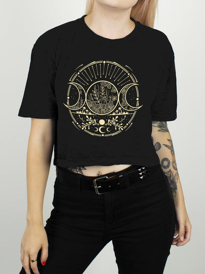 Verdant Triple Moon Ladies Black Crop Top