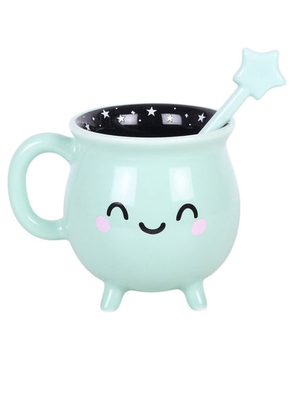 Mint Green Cauldron Mug with Wand Stirrer