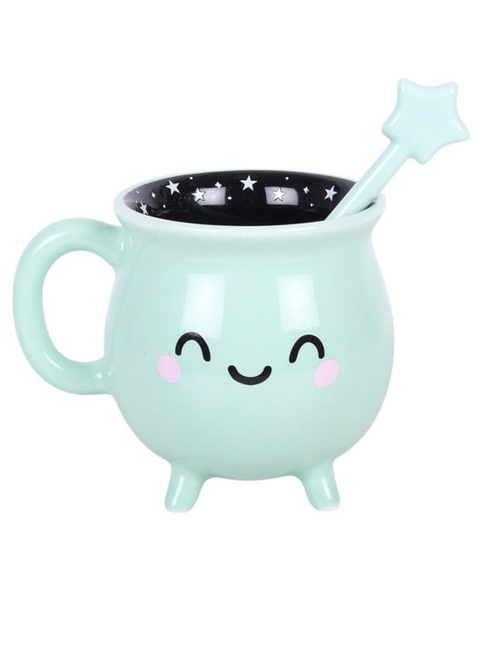 Mint Green Cauldron Mug with Wand Stirrer