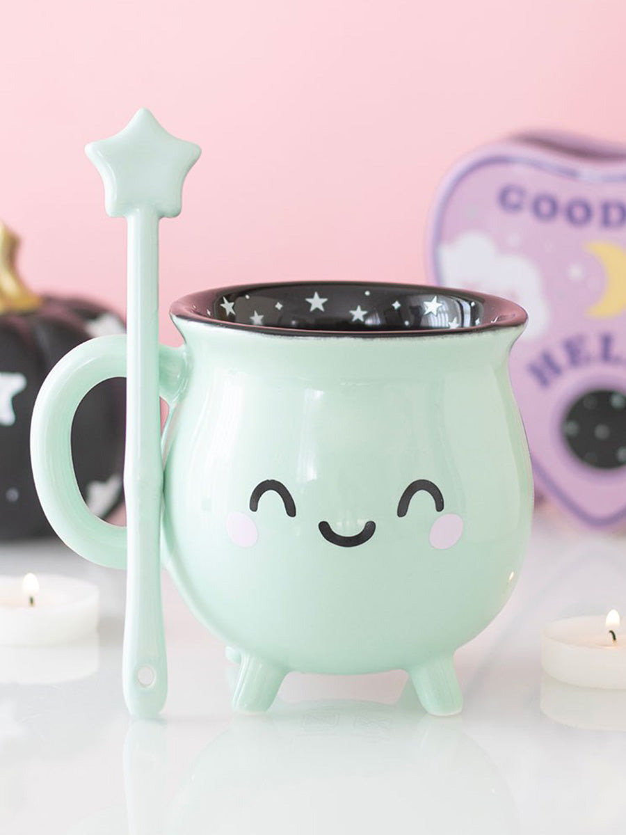 Mint Green Cauldron Mug with Wand Stirrer