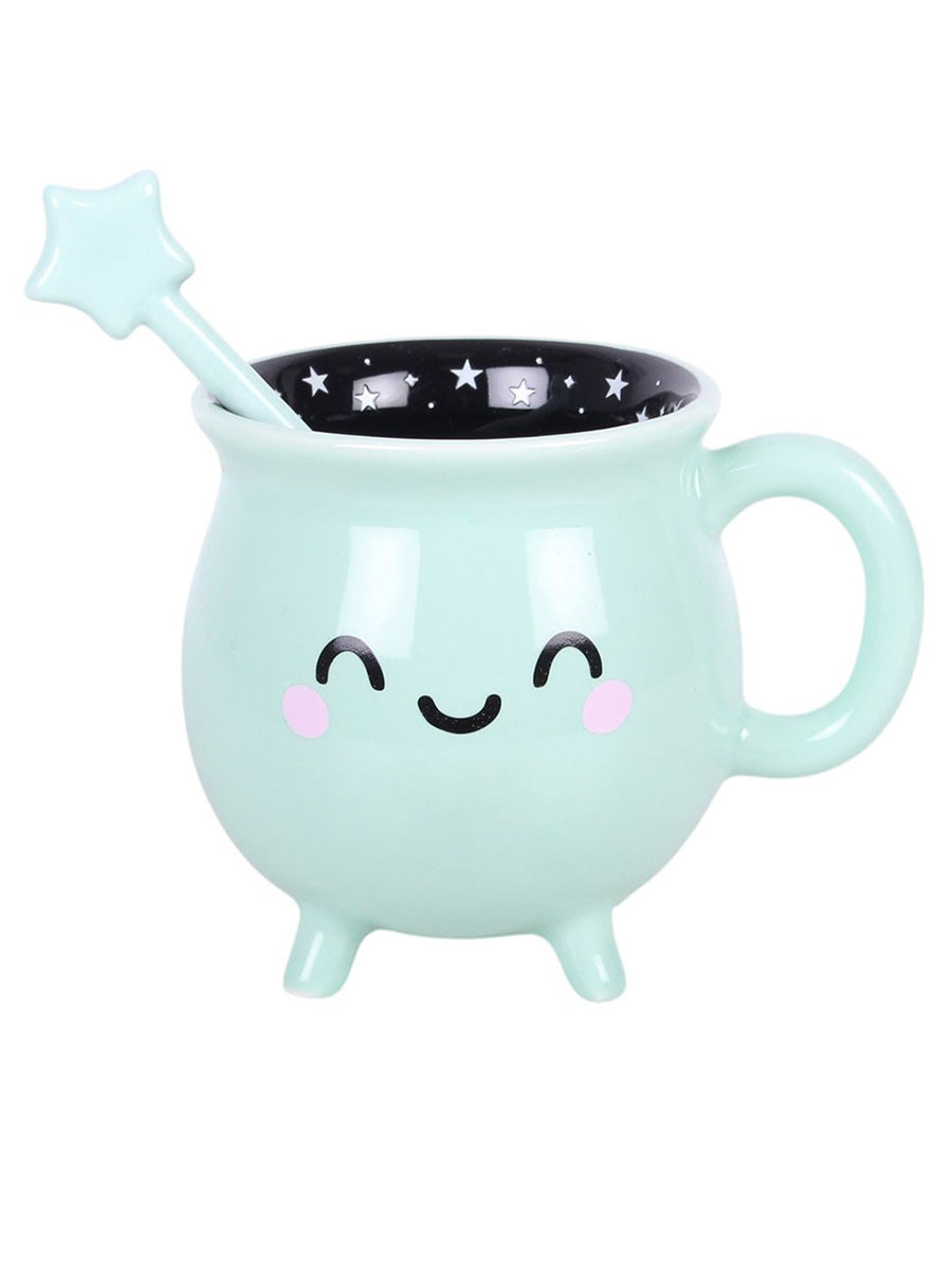 Mint Green Cauldron Mug with Wand Stirrer