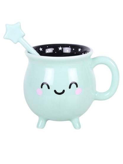 Mint Green Cauldron Mug with Wand Stirrer
