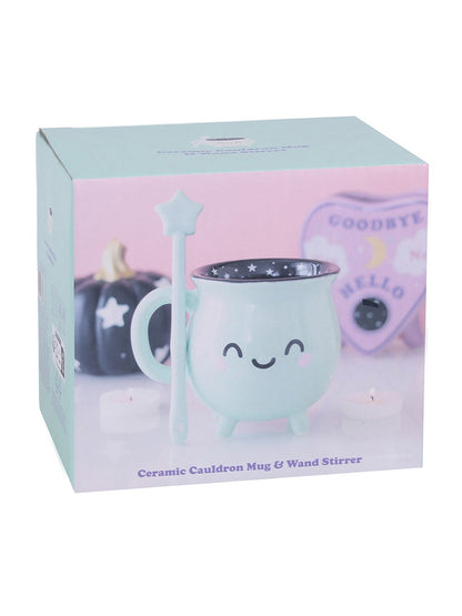 Mint Green Cauldron Mug with Wand Stirrer