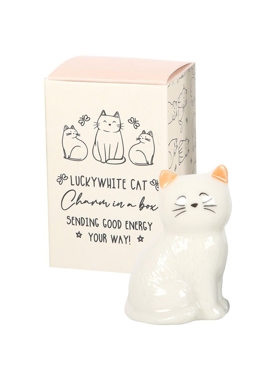 Lucky White Cat Ceramic Charm