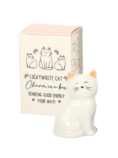 Lucky White Cat Ceramic Charm