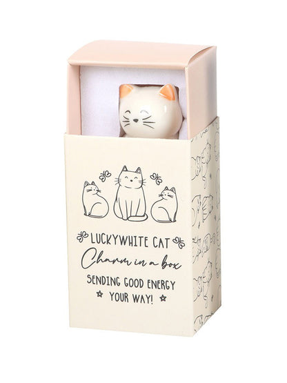 Lucky White Cat Ceramic Charm