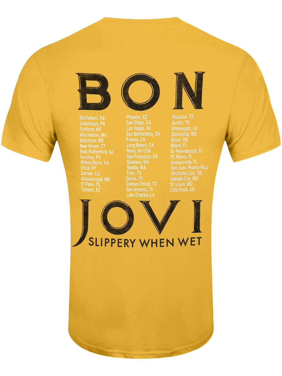 Bon Jovi Tour '87 Road Sign Men's Yellow T-Shirt