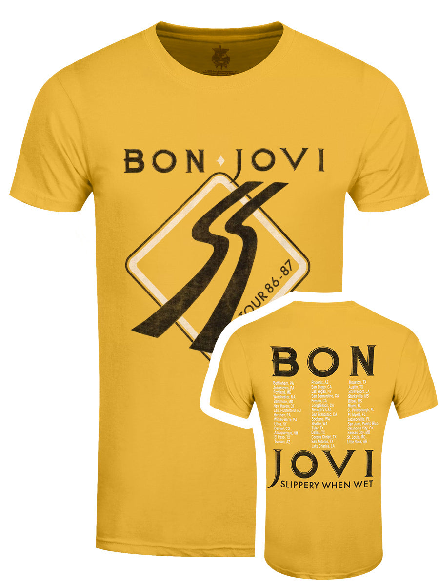 Bon Jovi Tour '87 Road Sign Men's Yellow T-Shirt