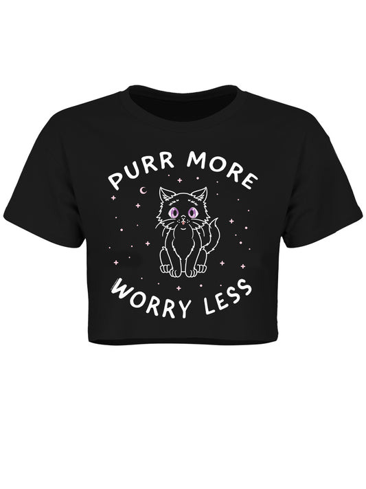 Little Shadow Purr More Worry Less Black Boxy Crop Top