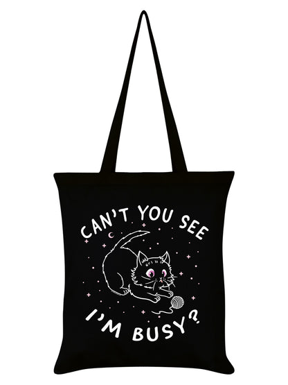 Little Shadow Busy Cat Black Tote Bag