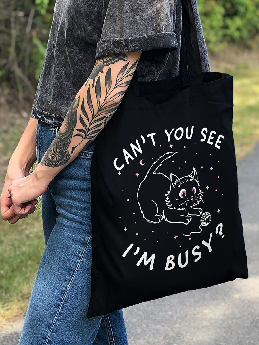 Little Shadow Busy Cat Black Tote Bag