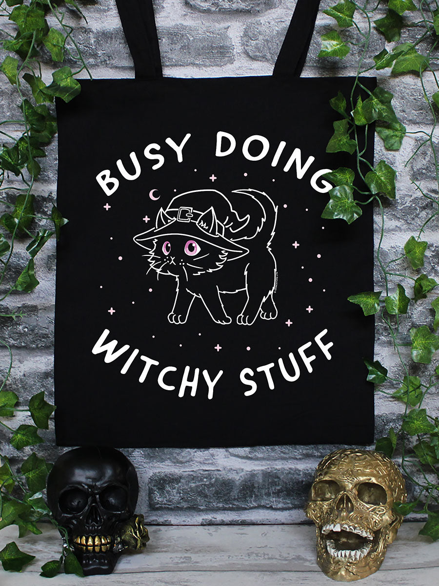 Little Shadow Witchy Cat Black Tote Bag