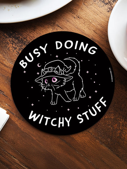 Little Shadow Witchy Cat Circular Coaster