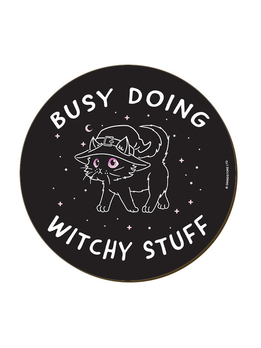 Little Shadow Witchy Cat Circular Coaster
