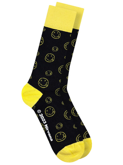 Nirvana Outline Happy Face Black Socks (UK Size 7-11)