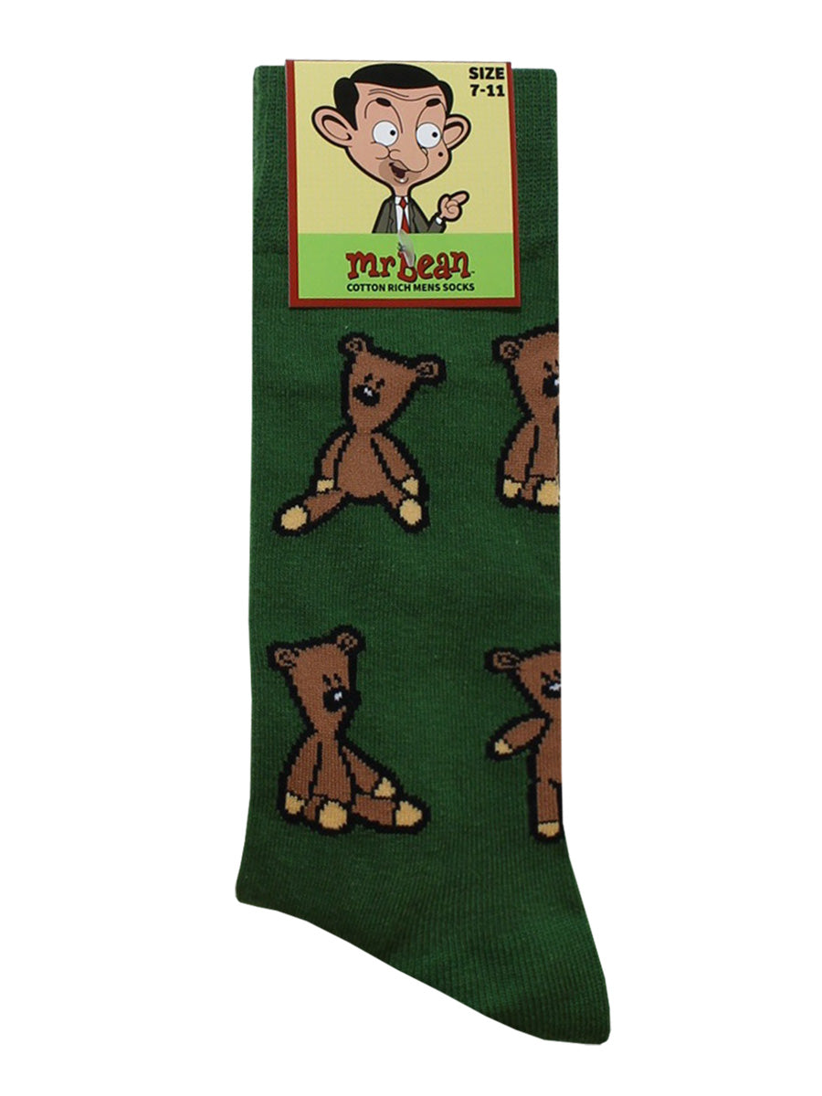 Mr Bean Lots Of Teddies Forest Green Socks (UK Size 7-11)