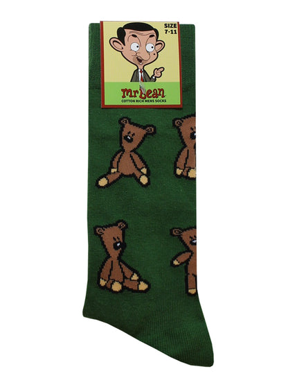 Mr Bean Lots Of Teddies Forest Green Socks (UK Size 7-11)