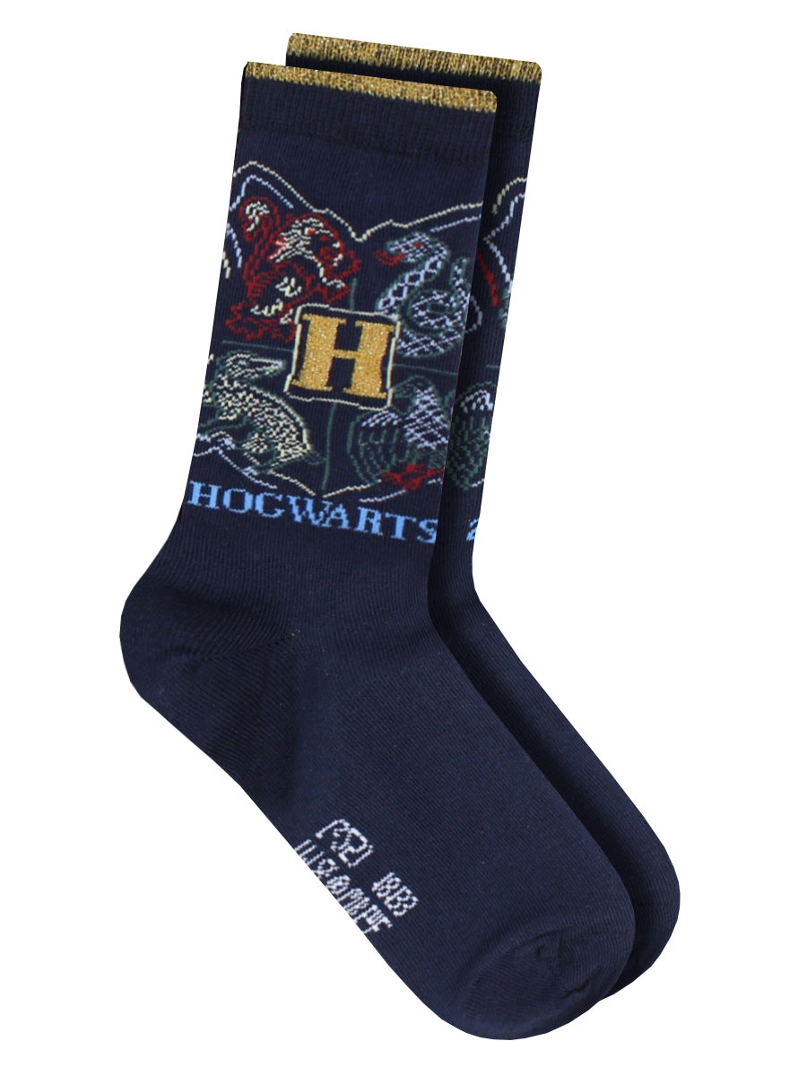 Harry Potter Hogwarts Crest Glitter Navy Socks (UK Size 4-8)