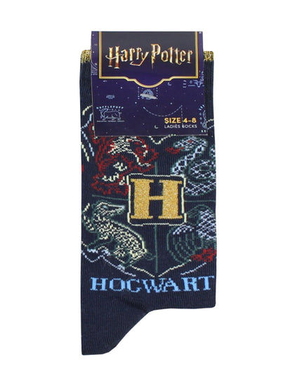 Harry Potter Hogwarts Crest Glitter Navy Socks (UK Size 4-8)