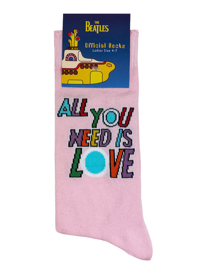 The Beatles All You Need Is Love Baby Pink Socks (UK Size 4-8)