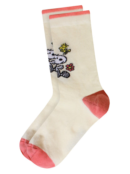 Snoopy Cream and Pink Socks (UK Size 4-8)