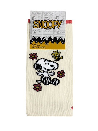 Snoopy Cream and Pink Socks (UK Size 4-8)