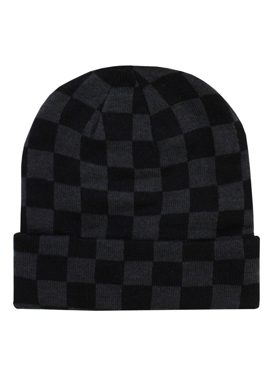Black & Charcoal Checkerboard Beanie
