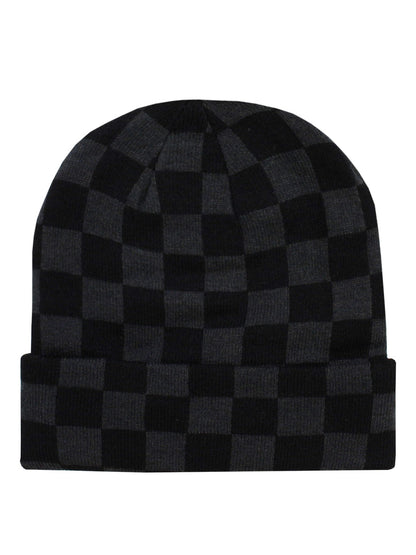 Black & Charcoal Checkerboard Beanie