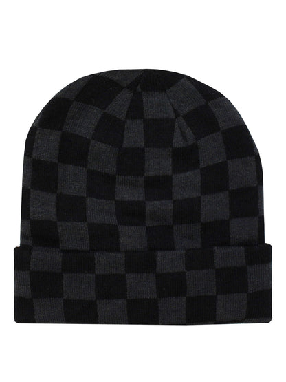 Black & Charcoal Checkerboard Beanie
