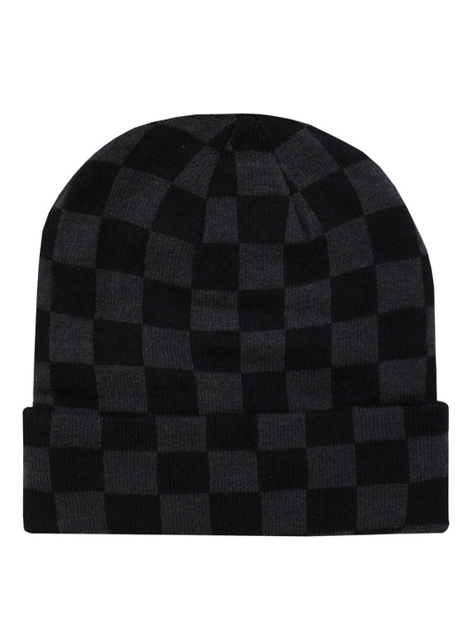 Black & Charcoal Checkerboard Beanie