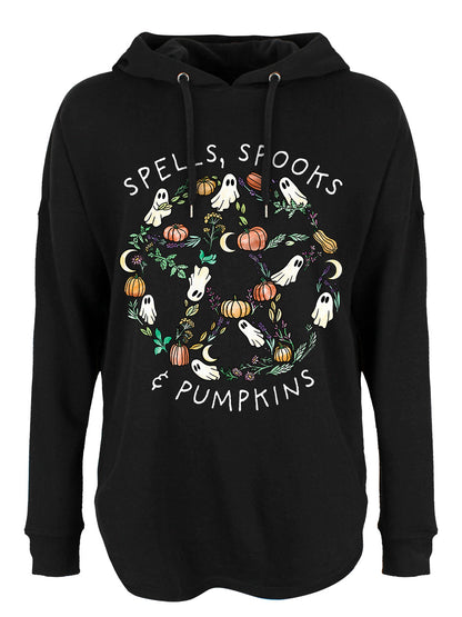 Spells, Spooks & Pumpkins Ladies Black Oversized Hoodie