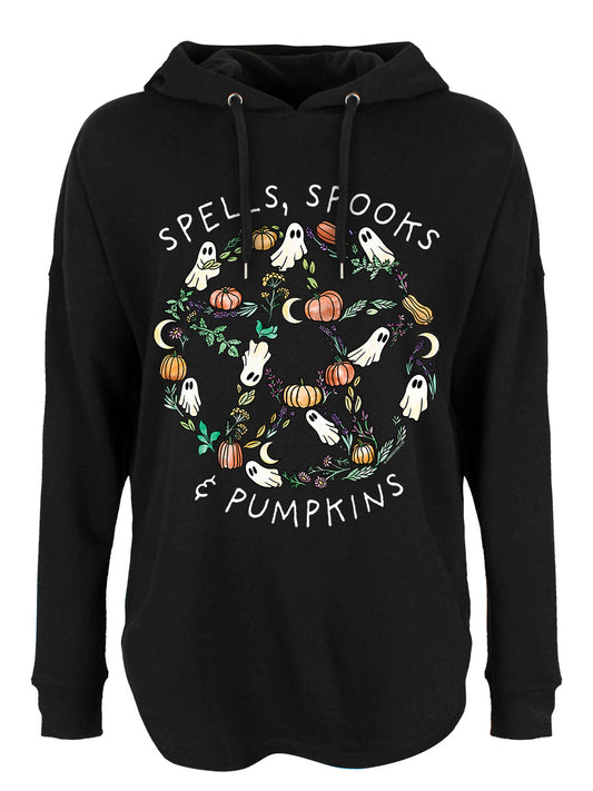 Spells, Spooks & Pumpkins Ladies Black Oversized Hoodie