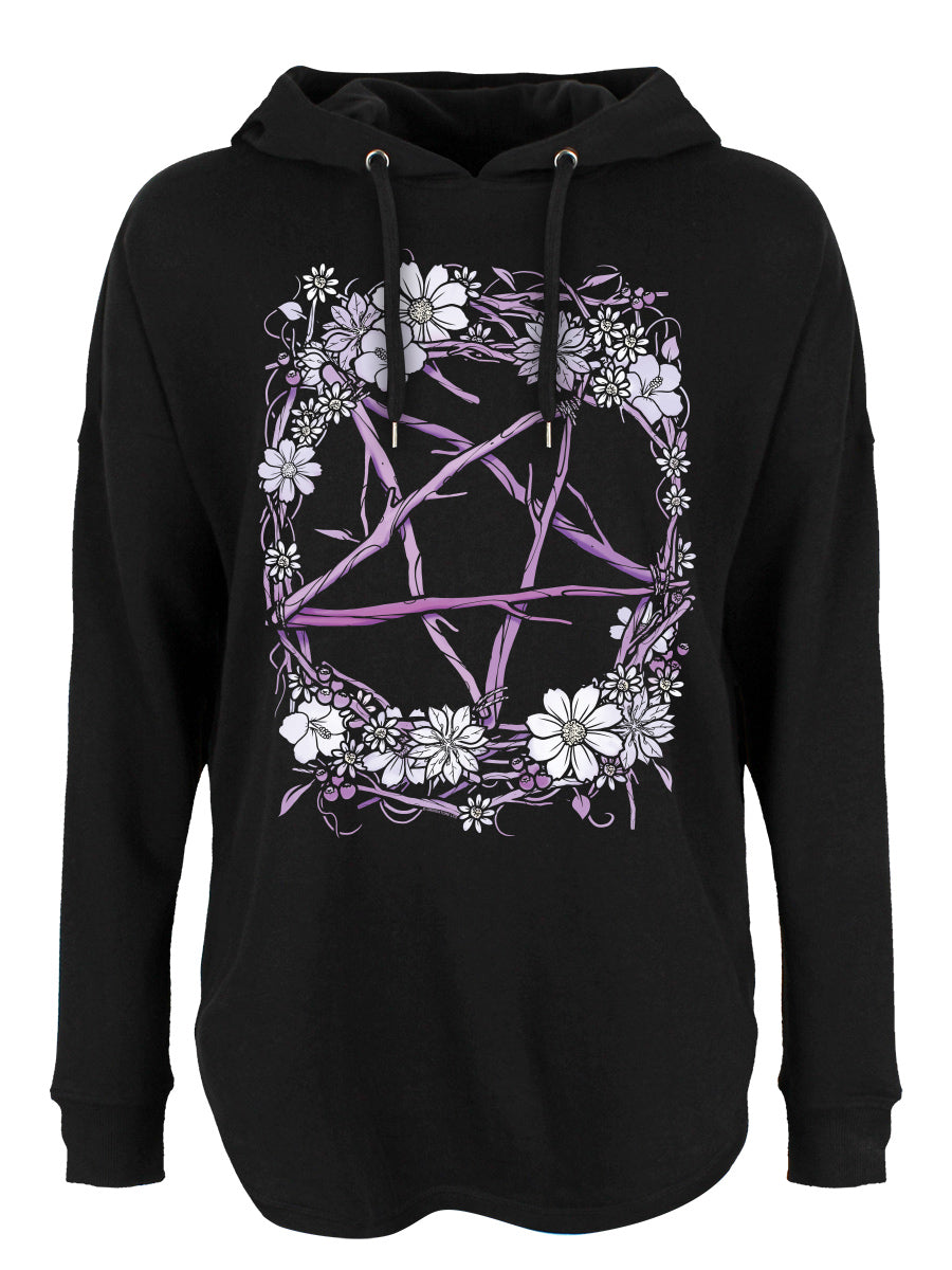 Pagan Pentagram Ladies Black Oversized Hoodie