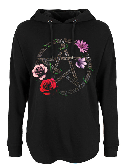 Requiem Collective Floral Pentagram Ladies Black Oversized Hoodie