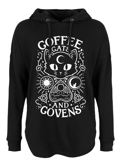 Coffee, Cats & Covens Ladies Black Oversized Hoodie