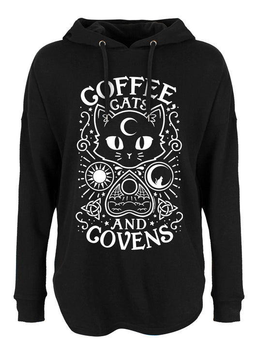 Coffee, Cats & Covens Ladies Black Oversized Hoodie