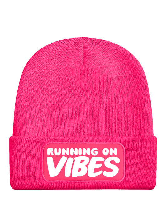 Running On Vibes Pink Beanie