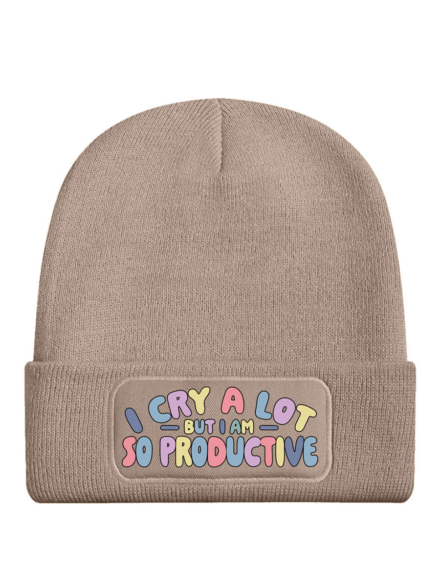I Cry A Lot But I Am So Productive Cream Beanie