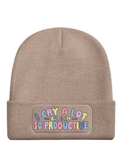 I Cry A Lot But I Am So Productive Cream Beanie