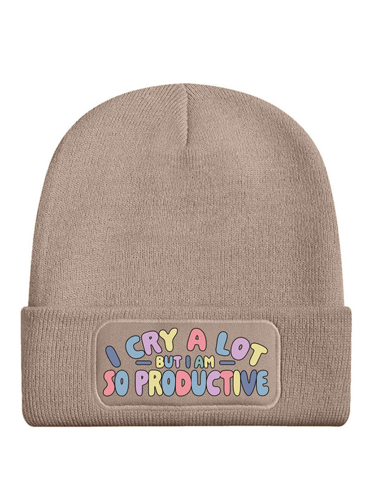 I Cry A Lot But I Am So Productive Cream Beanie