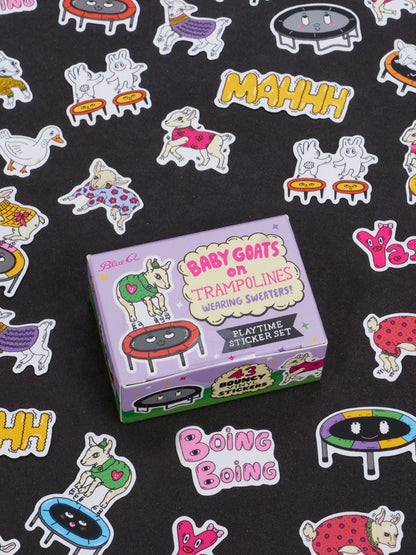 Baby Goats On Trampolines with Sweaters Playtime Sticker Set