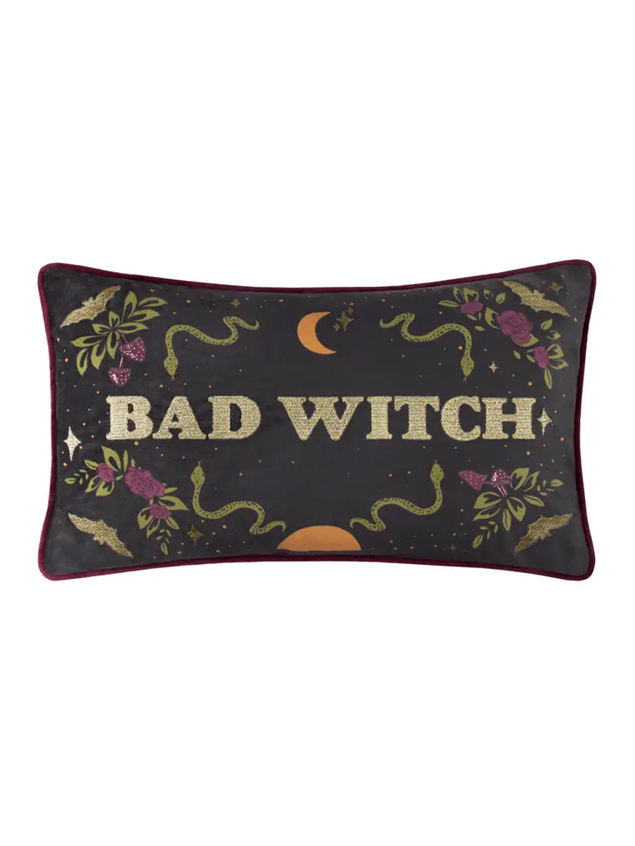 Bad Witch Embroidered Velvet Cushion