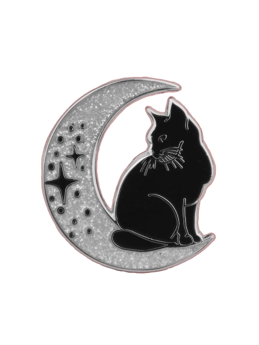Cat On Glitter Moon Enamel Pin Badge