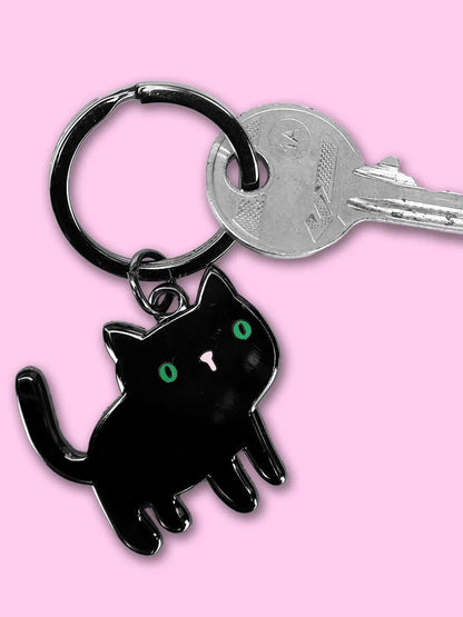 Black Cat Enamel Keyring