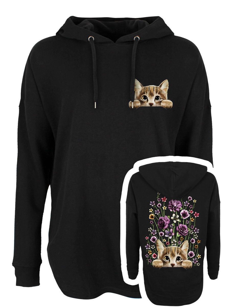 Kitten Meadow Ladies Black Oversized Hoodie