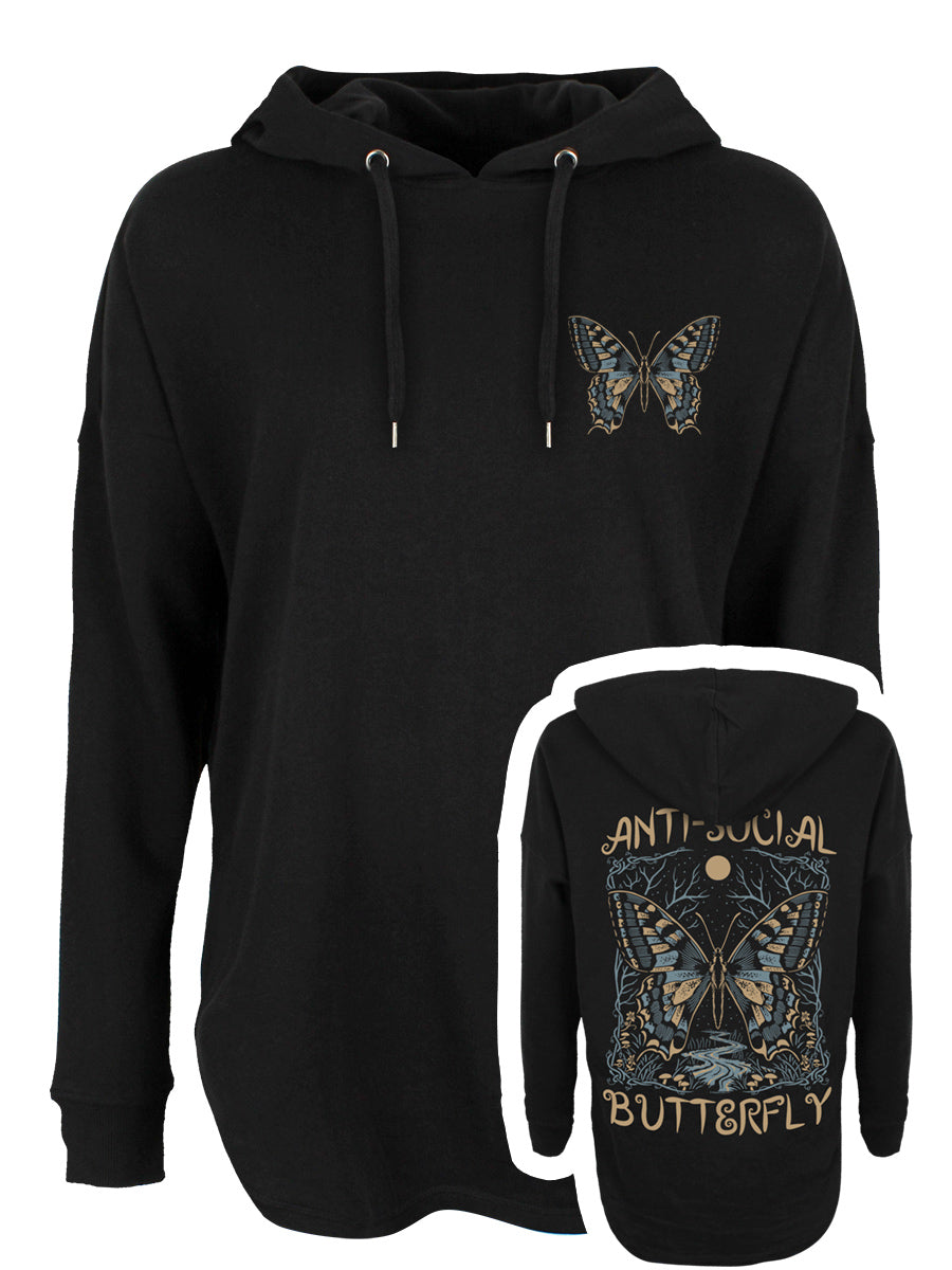 Anti-Social Butterfly Ladies Black Oversized Hoodie