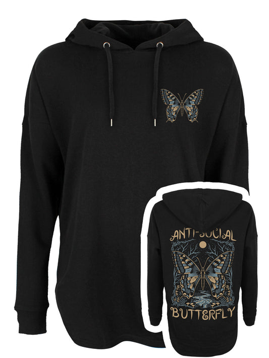 Anti-Social Butterfly Ladies Black Oversized Hoodie