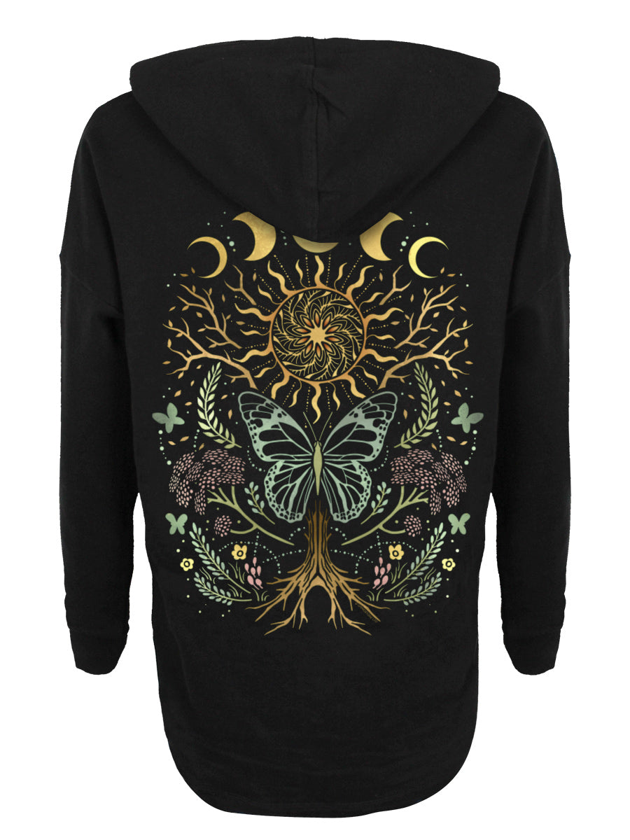 Mystical Butterfly Ladies Black Oversized Hoodie
