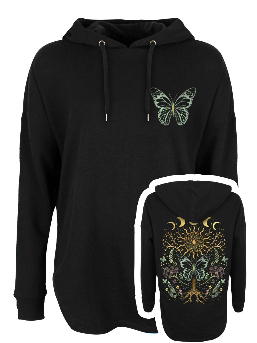 Mystical Butterfly Ladies Black Oversized Hoodie